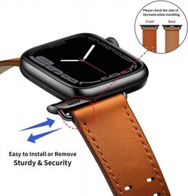 img 2 attached to Premium Genuine Leather Bands For Apple Watch - Compatible With Ultra Series 8 7 6 5 4 3 2 1 SE2 SE In 49Mm 45Mm 44Mm 42Mm Sizes - Stylish Replacement Wristband Strap For Men And Women - Brown/Black