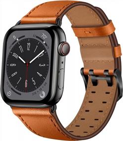 img 4 attached to Premium Genuine Leather Bands For Apple Watch - Compatible With Ultra Series 8 7 6 5 4 3 2 1 SE2 SE In 49Mm 45Mm 44Mm 42Mm Sizes - Stylish Replacement Wristband Strap For Men And Women - Brown/Black