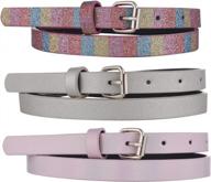 colorful assortment of belts for girls - rainbow, black, and silver (3-pack) logo