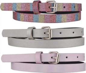 img 4 attached to Colorful Assortment Of Belts For Girls - Rainbow, Black, And Silver (3-Pack)