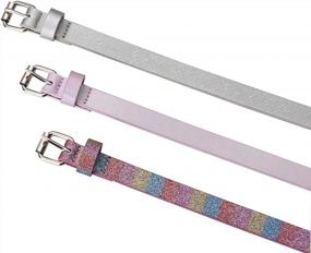 img 1 attached to Colorful Assortment Of Belts For Girls - Rainbow, Black, And Silver (3-Pack)