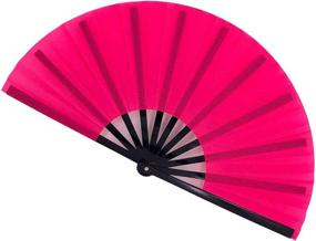 img 4 attached to STHUAHE Large Folding Fans: The Perfect Accessory For Music Festivals, Parties, And Gifts In Striking Rose Red Color