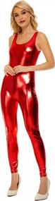 img 2 attached to Women Shiny Metallic Tank Unitard Full Body One Piece Sleeveless Bodysuit For Dance Costumes