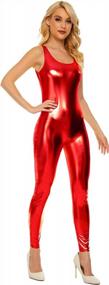 img 3 attached to Women Shiny Metallic Tank Unitard Full Body One Piece Sleeveless Bodysuit For Dance Costumes