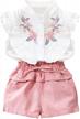 adorable toddler girl clothes set - ruffle floral embroidery shirt & shorts | oklady logo