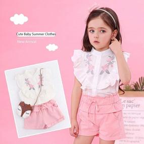 img 3 attached to Adorable Toddler Girl Clothes Set - Ruffle Floral Embroidery Shirt & Shorts | Oklady