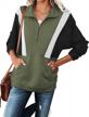 color block women's casual sweatshirt with zipper, long sleeves, loose fit, and pockets - perfect for everyday wear logo