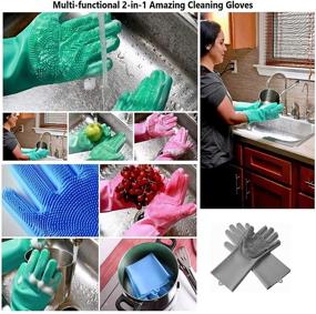 img 2 attached to Revolutionary Magic Dishwashing Cleaning Sponge Gloves: Reusable Silicone Brush Scrubber for Effortless Cleaning