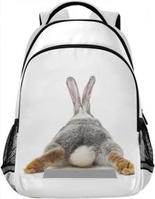 img 4 attached to Серый рюкзак с кроличьей пуговицей Lovely Bunny: идеально подходит для колледжа и ноутбука!