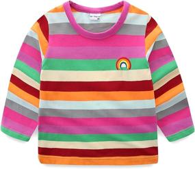 img 1 attached to 🌈 Girls' Rainbow Striped Cotton Sleeve T-Shirts at Tops, Tees & Blouses