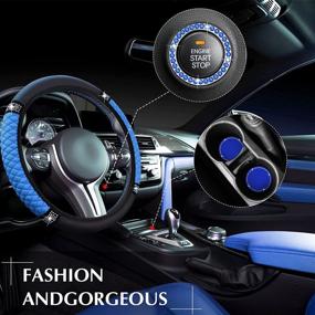 img 3 attached to 6 Pieces Steering Wheel Cover For Women Diamond Leather Car Seat Belt Shoulder Pads Cup Holder Insert Cup Holders Rhinestone Ring Sticker Emblem With Crystal Rhinestones Car Decoration (Blue)