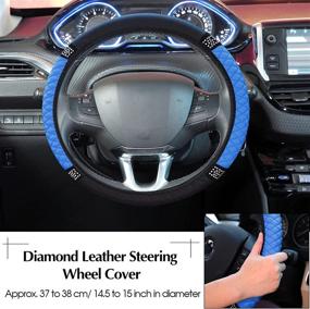img 2 attached to 6 Pieces Steering Wheel Cover For Women Diamond Leather Car Seat Belt Shoulder Pads Cup Holder Insert Cup Holders Rhinestone Ring Sticker Emblem With Crystal Rhinestones Car Decoration (Blue)