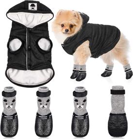 img 4 attached to Stylish Puppy Clothes: Hooded Dog Coat and Waterproof Dog Shoes for Small Puppies, including Dog Cat Boots Socks and Warm Dog Jacket