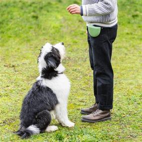 img 1 attached to Set of 2 Navaris Silicone Triangle Dog Treat Pouches - Training Bag with Clip for Treats, Leash - Green and Gray Design