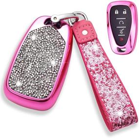 img 4 attached to 💎 Stylish Pink Diamond Rhinestone Key Fob Case for Chevrolet Malibu Camaro Cruze - Royalfox, 3D Bling, Key Strap Included