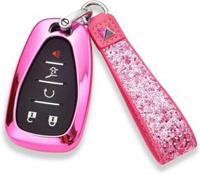 img 2 attached to 💎 Stylish Pink Diamond Rhinestone Key Fob Case for Chevrolet Malibu Camaro Cruze - Royalfox, 3D Bling, Key Strap Included