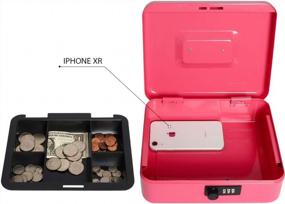 img 3 attached to 💰 Secure Pink Cash Box with Combination Lock | Decaller Medium Double Layer Money Organizer and Storage Box | 9 4/5" x 7 4/5" x 3 1/2