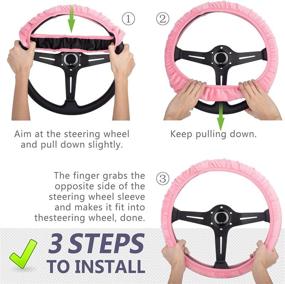 img 1 attached to 🎀 YR Universal Fuzzy Steering Wheel Covers - Soft Pink Comfy Fluffy Auto Accessory