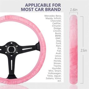 img 3 attached to 🎀 YR Universal Fuzzy Steering Wheel Covers - Soft Pink Comfy Fluffy Auto Accessory