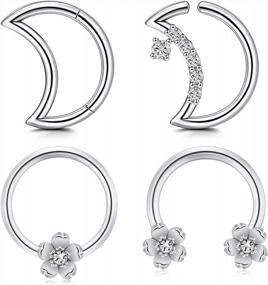 img 2 attached to 16G Surgical Steel Piercing Jewelry Set For Daith, Cartilage, Tragus, Rook, Conch, Septum, And Nose - Heart And Moon Shaped Clicker, Captive Bead And Horseshoe Barbell, Hoop Ring Earrings