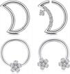 16g surgical steel piercing jewelry set for daith, cartilage, tragus, rook, conch, septum, and nose - heart and moon shaped clicker, captive bead and horseshoe barbell, hoop ring earrings logo
