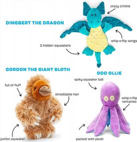 img 3 attached to Best Bundle Of BarkBox Toys For Dogs - Squeaky And Plush Chew Toys For Puppies And Pets Of All Sizes - Featuring Gordon The Sloth, Dingbert The Dragon, And Ollie The Octopus