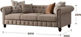 img 3 attached to Тафтинговый диван Acanva Chesterfield со спиральными подлокотниками, льняная обивка с отделкой из гвоздя, 89-дюймовый диван W, коричневый