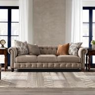 тафтинговый диван acanva chesterfield со спиральными подлокотниками, льняная обивка с отделкой из гвоздя, 89-дюймовый диван w, коричневый логотип