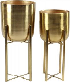 img 4 attached to Gold Round Metal Planter With Removable Stand, Set Of 2 19", 22"H By CosmoLiving By Cosmopolitan