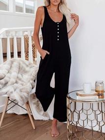 img 1 attached to Women'S Scoop Neck Wide Leg Summer Jumpsuit Sleeveless Button Up Henley Thermal Waffle Knit Jumper