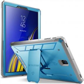 img 4 attached to Samsung Galaxy Tab S4 10.5" Rugged Case Poetic Revolution 360 Degree Protection Kick-Stand Full-Body Heavy Duty Built-In Screen Protector Blue