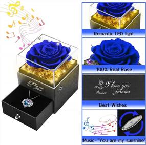 img 3 attached to Preserved Blue Led Rose Necklace With Love Heart Jewelry And Music Box Keepsake - Perfect Anniversary, Christmas, And Birthday Gift For Women, Mom, And Girlfriend