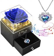 preserved blue led rose necklace with love heart jewelry and music box keepsake - perfect anniversary, christmas, and birthday gift for women, mom, and girlfriend логотип
