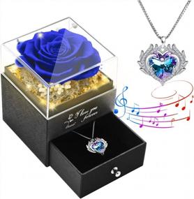 img 4 attached to Preserved Blue Led Rose Necklace With Love Heart Jewelry And Music Box Keepsake - Perfect Anniversary, Christmas, And Birthday Gift For Women, Mom, And Girlfriend