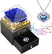 preserved blue led rose necklace with love heart jewelry and music box keepsake - perfect anniversary, christmas, and birthday gift for women, mom, and girlfriend logo