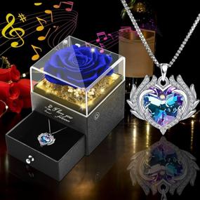 img 1 attached to Preserved Blue Led Rose Necklace With Love Heart Jewelry And Music Box Keepsake - Perfect Anniversary, Christmas, And Birthday Gift For Women, Mom, And Girlfriend