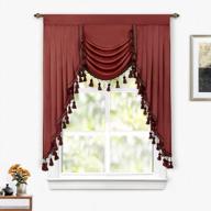 driftaway velvet waterfall draped curtain valance for living room boho super soft home decoration with handmade tassels for kitchen single window drape for bedroom w39xl48 inches red logo