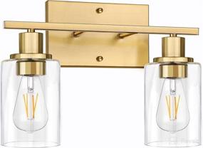 img 4 attached to Modern Gold Bathroom Vanity Light Fixtures with Clear Glass Shade - Brushed Brass Wall Sconce Lighting for Mirror, Living Room, Bedroom, Hallway - E26 Base