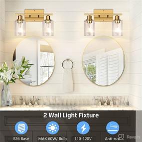 img 2 attached to Modern Gold Bathroom Vanity Light Fixtures with Clear Glass Shade - Brushed Brass Wall Sconce Lighting for Mirror, Living Room, Bedroom, Hallway - E26 Base