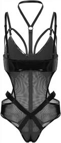img 2 attached to Crubelon Leather And Mesh Patchwork Halter Neck Bodysuit For Women - Wet Look Lingerie Perfect For Clubwear And High Cut Leotard Style