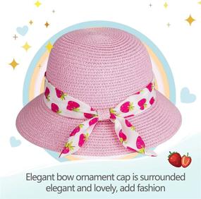 img 2 attached to Милая и удобная соломенная шляпа от солнца для девочек для пляжных дней: регулируемый размер, ремешок на подбородке и простота упаковки для детей 5-10 лет