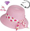 cute and comfy girls' sun straw hat for beach days: adjustable size, chin strap, and easy to pack for kids 5-10 years logo