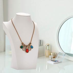img 3 attached to Stylish Tall White Leatherette Necklace Display Stand For Elegant Presentation And Storage