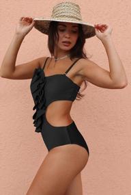 img 2 attached to SPORLIKE Flounce One Piece Swimsuit With Cutout Detail, Padded Monokini Bathing Suit For Women