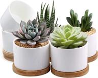 🌱 zoutog mini white ceramic succulent pots with bamboo tray - pack of 6, 3.15 inch flower planter pot - plants not included logo