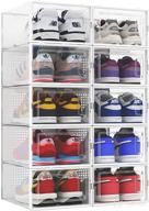 👞 clear stackable shoe storage boxes - 10 pack drawer type front opening sneaker organizers логотип