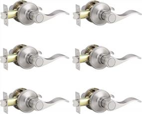img 4 attached to Upgrade Your Space With Sleek Wave Style Door Handles - 6 Pack Satin/Brushed Nickel Passage Set