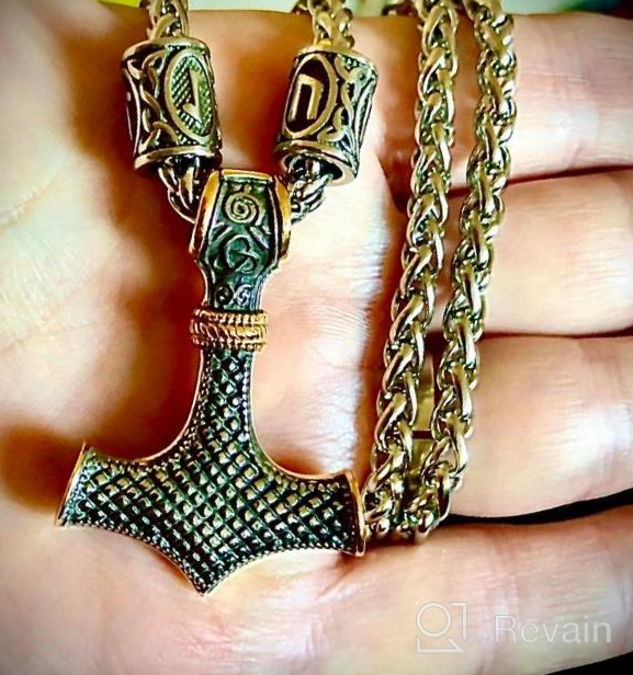 img 1 attached to Gungneer Mjolnir Thors Hammer Necklace: Stunning Norse pendant in mixed gold color, made of stainless steel - Ideal Viking jewelry for men! review by Kelly Sadiq