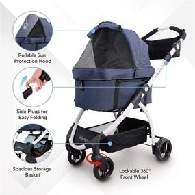 img 3 attached to 🐾 ibiyaya New Cleo Travel System Pet Stroller: 3-in-1 Dog Carrier, Stroller, & Travel Bag - Lightweight & Stylish, Suitable for Small Dogs, Medium Dogs, Cats up to 44 lbs (Blue Jeans)