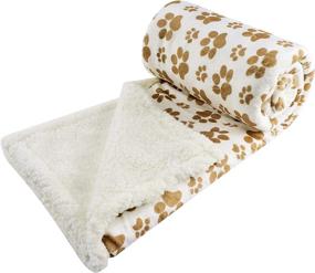 img 1 attached to 🐾 Printed Dog Paw Flannel Reverse to Sherpa Throw Blanket by HappyCare Textiles